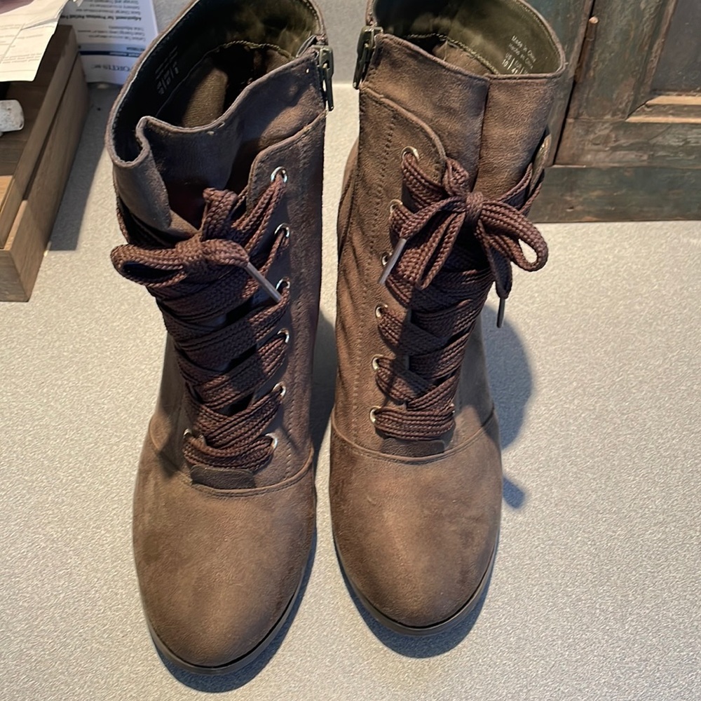 Call It Spring Olive Lace up Suede ankle boots